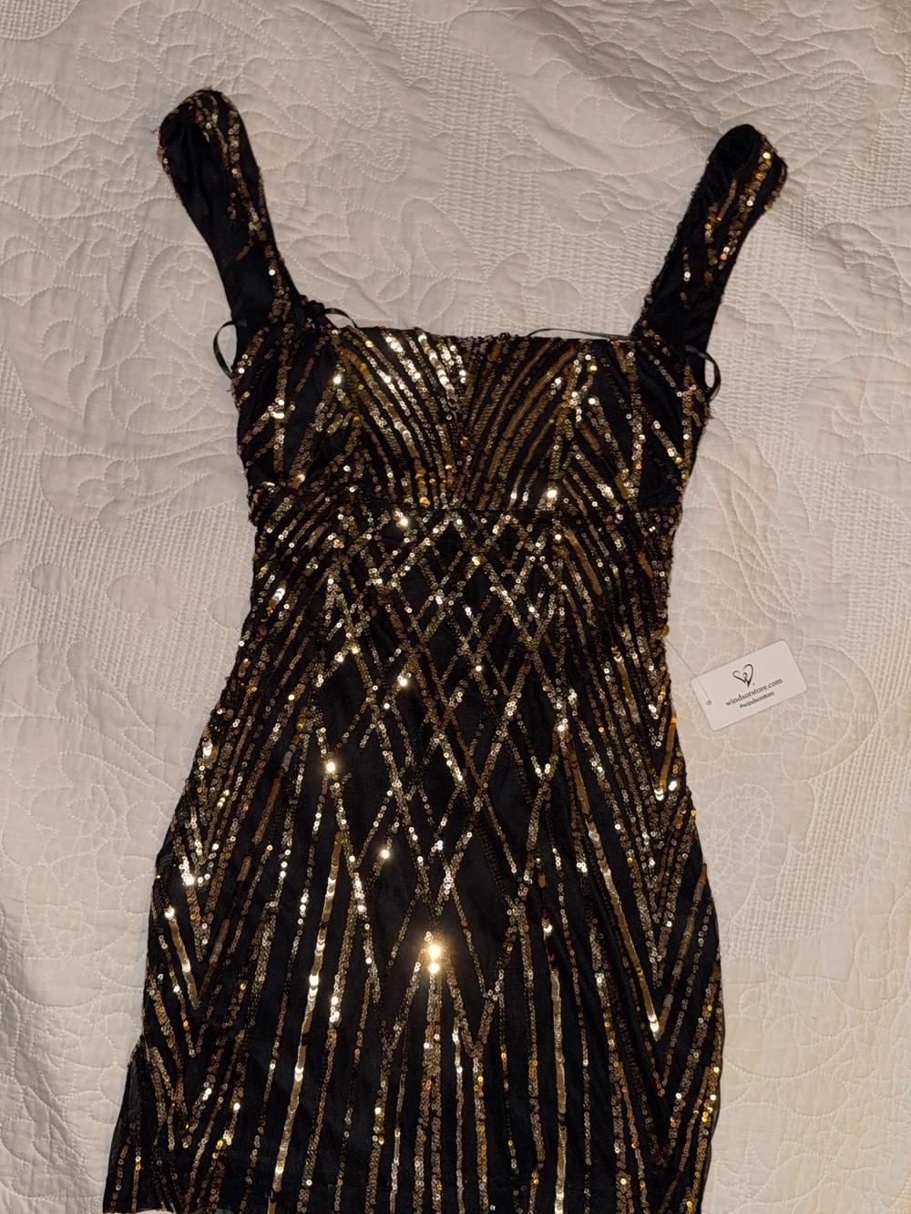 Windsor Black Dress with Gold Sequin Pattern - Midi